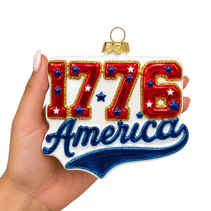 (PRE-ORDER) America 1776 Patriotic Glass Ornament, USA Independence Day Fourth of July Decor