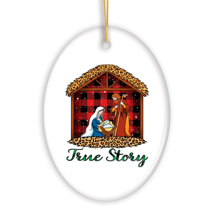 True Story Nativity Plaid Birth of Christ Ornament Ceramic Ornament OrnamentallyYou 