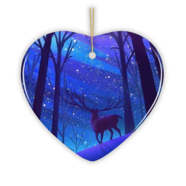 Magical Forest Winter Deer Christmas Ornament Ceramic Ornament OrnamentallyYou 