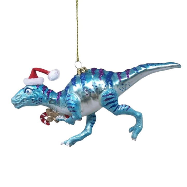 Christmas Theme Dinosaur Raptor Glass Ornament Glass Ornament OrnamentallyYou 