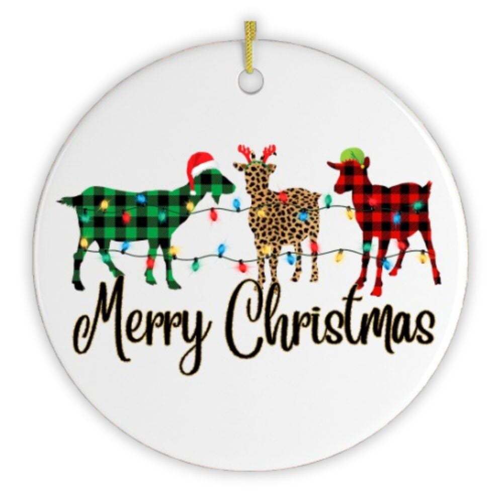 Plaid Goats Merry Christmas Ornament Ceramic Ornament OrnamentallyYou 