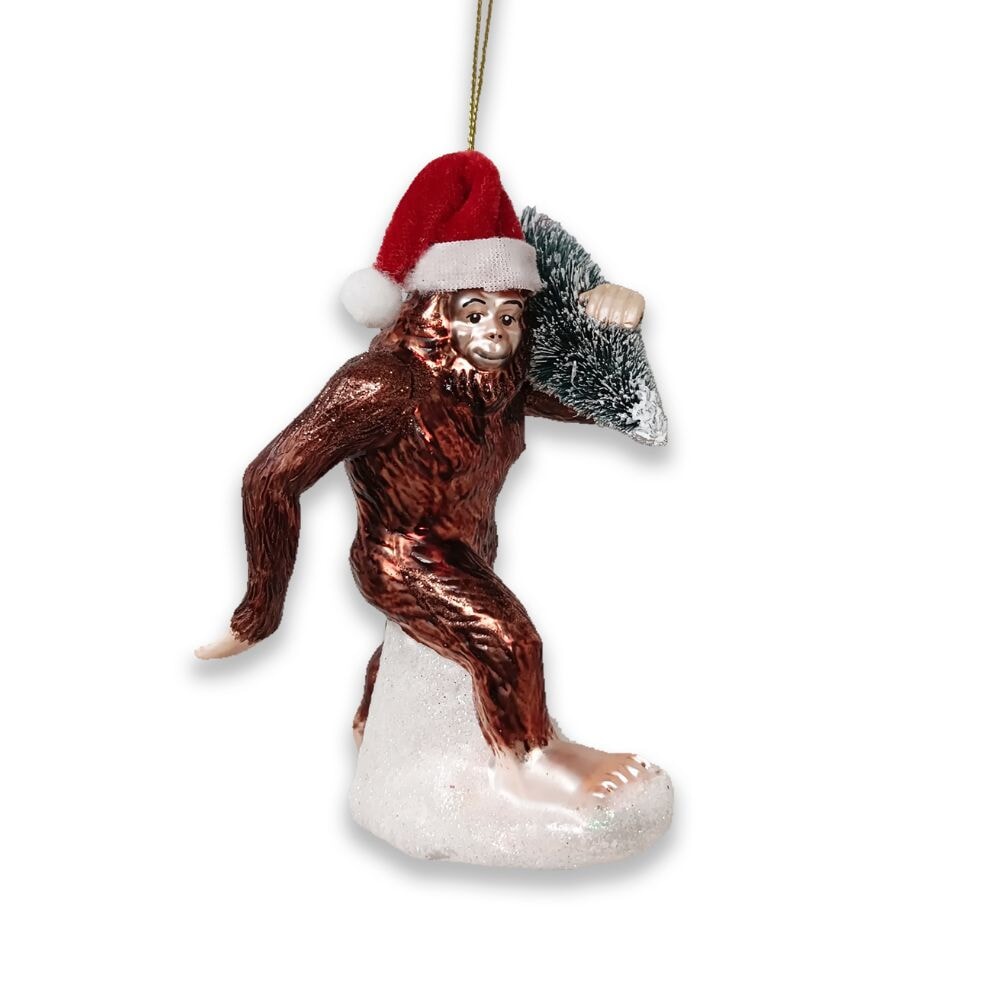 Holiday Forest Dweller Bigfoot Glass Christmas Ornament, Yeti and Sasquatch Tree Thief Glass Ornament OrnamentallyYou 