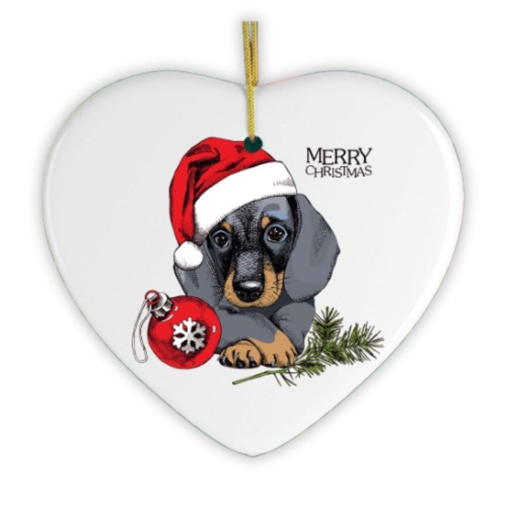 Dachshund Christmas Ornament, Cute Dog with Santa Hat Ceramic Ornament OrnamentallyYou 