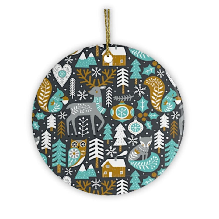 Woodland Animal Scandinavian Winter Pattern Ornament Ceramic Ornament OrnamentallyYou 