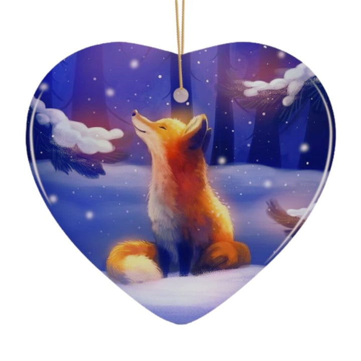 Fox in Snow Forest Ornament, Majestic Illustration Fairytale, Anime Nature Ceramic Ornament OrnamentallyYou 