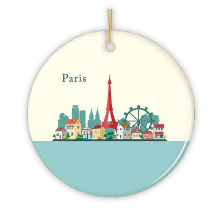 Paris Christmas Ornament, Landmarks in France Illustration Ceramic Ornament OrnamentallyYou 