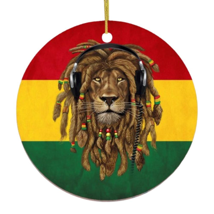 Reggae Lion Ornament, Jamaican Christmas Decoration, Reggae Music Flag Ceramic Ornament OrnamentallyYou 