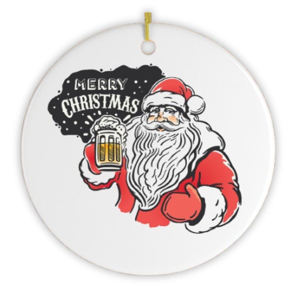 Vintage Santa Claus with Beer Christmas Ornament Ceramic Ornament OrnamentallyYou 