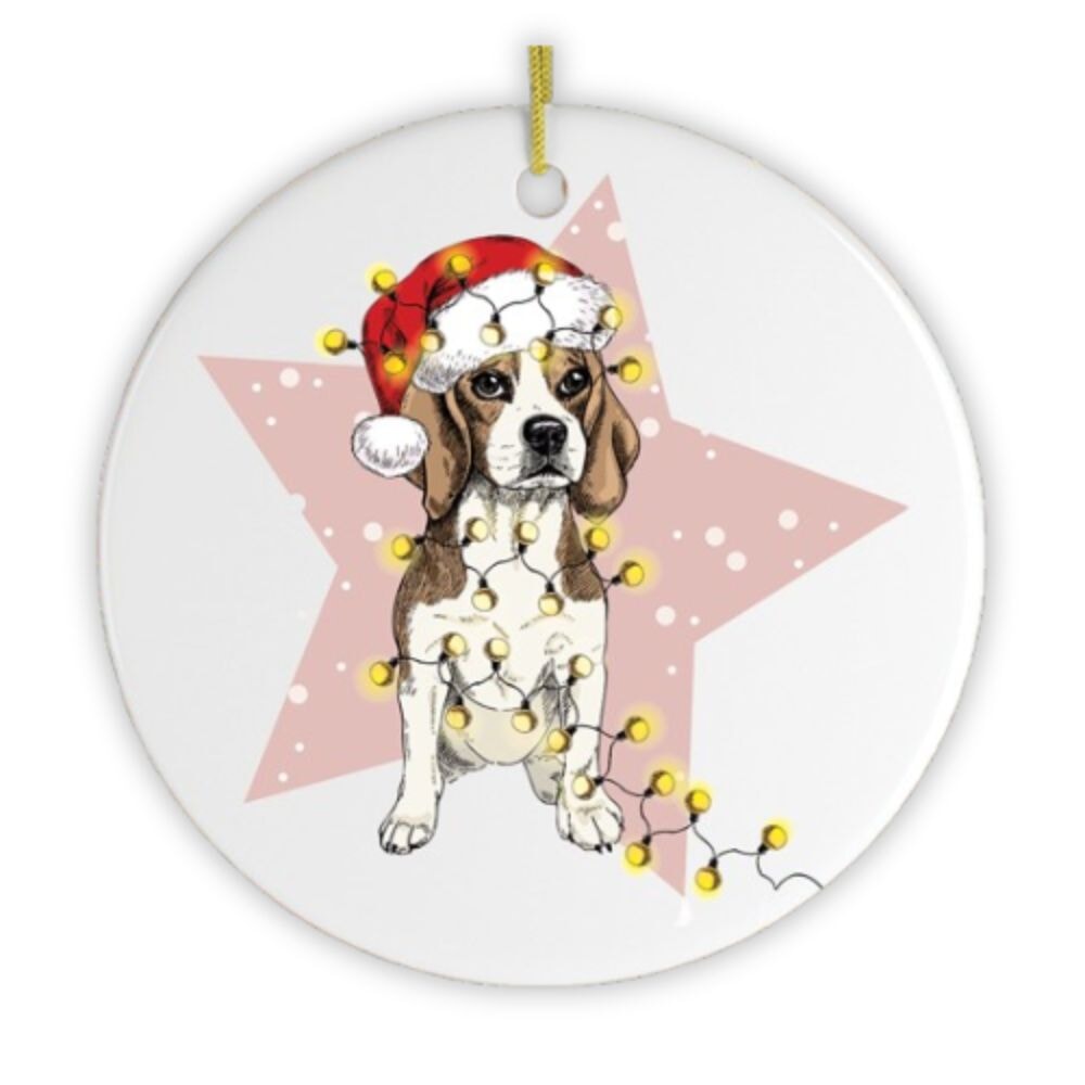 Festive Christmas Beagle Ornament Ceramic Ornament OrnamentallyYou 