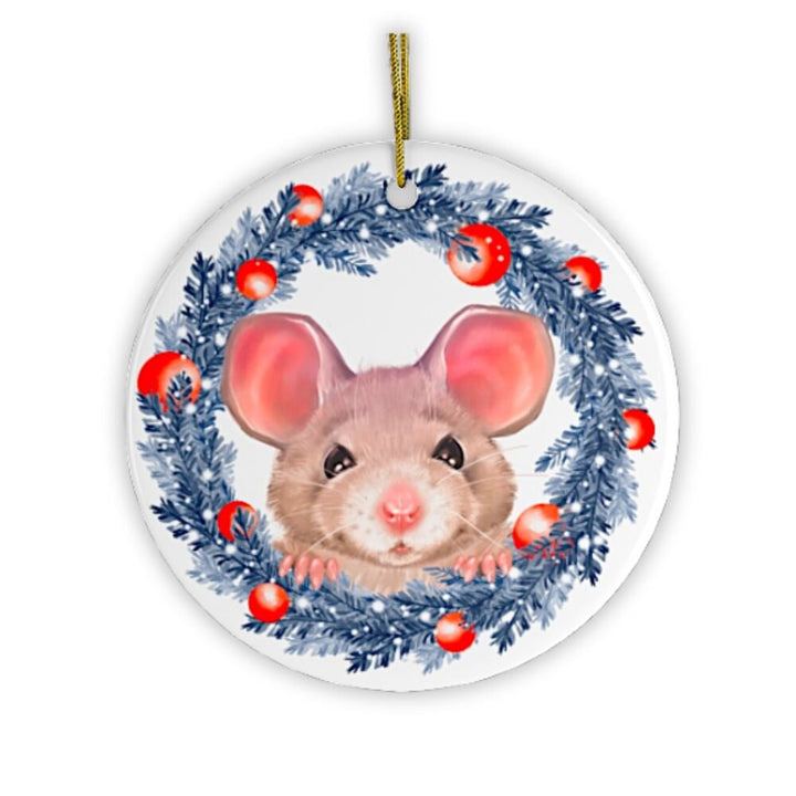 Watercolor Cute Christmas Rat Ornament Ceramic Ornament OrnamentallyYou 