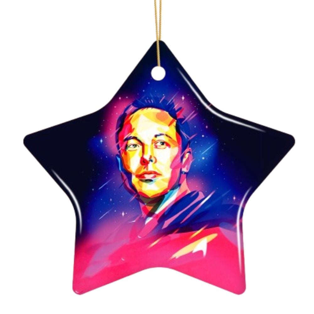 Elon Musk Christmas Ornament, Abstract Digital Art Tesla and SpaceX Ceramic Ornament OrnamentallyYou 