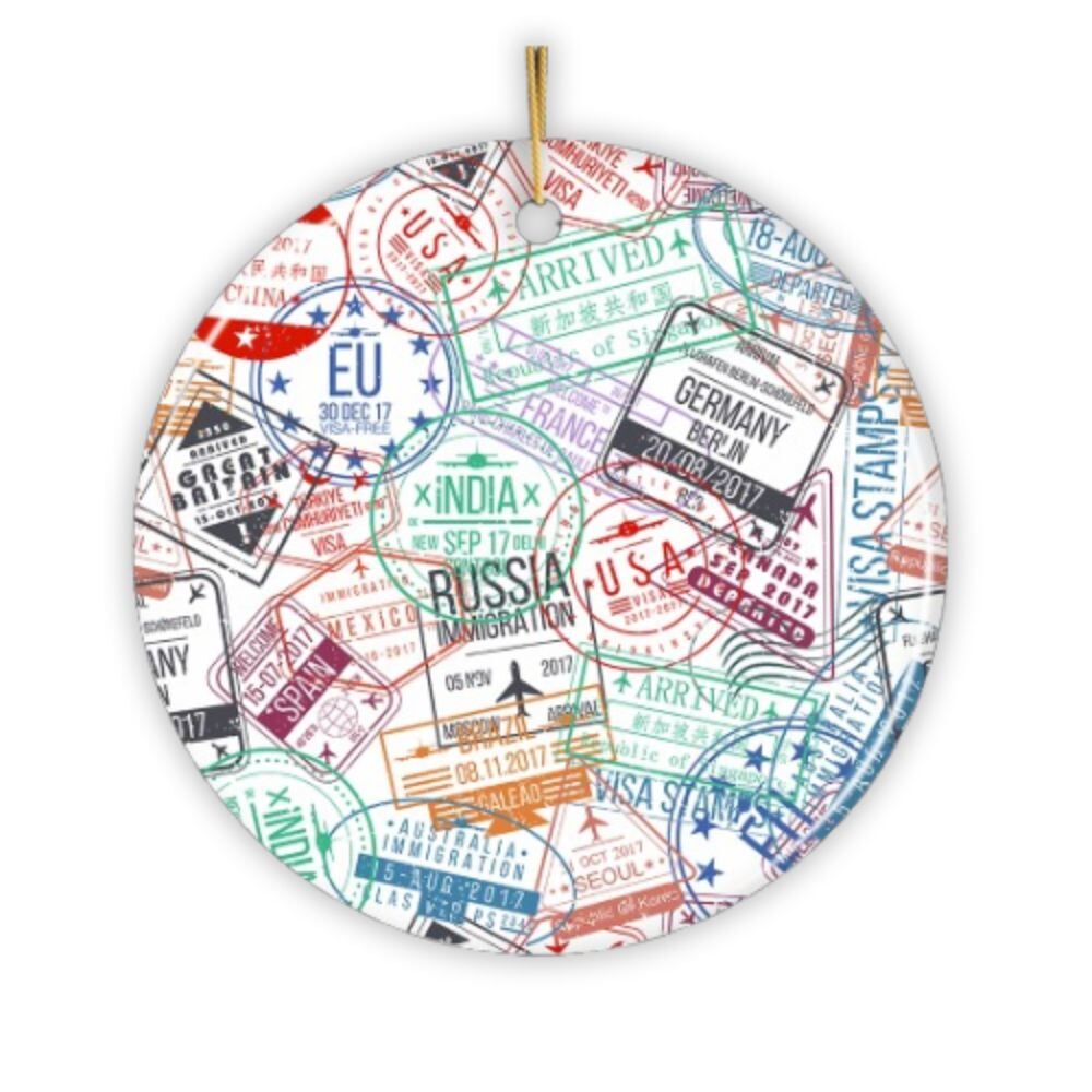 Travel Stamp Pattern Ornament Ceramic Ornament OrnamentallyYou 