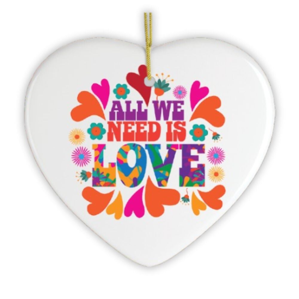 All We Need is Love Ornament, 1960s Hippy Psychedelic Style Christmas Decoration Ceramic Ornament OrnamentallyYou 