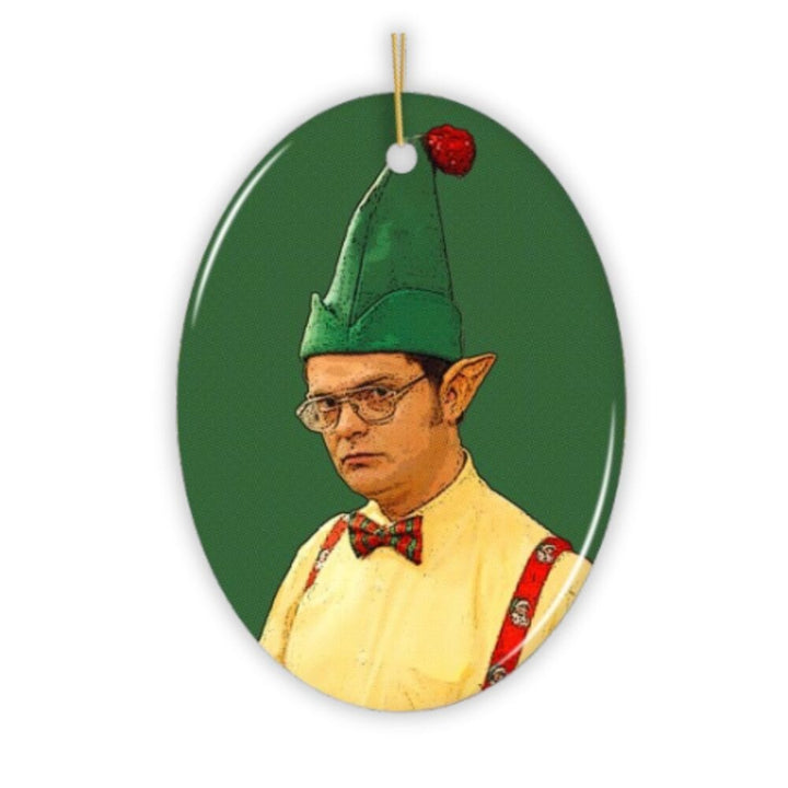 Dwight Schrute Elf Christmas Ornament, The Office Ceramic Ornament OrnamentallyYou 