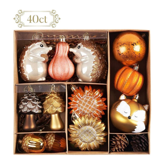 (Pre-Order) Fall Harvest Christmas Tree Ornaments Set, 40-Piece Autumn Woodland Ornaments Ornament Bundle OrnamentallyYou 
