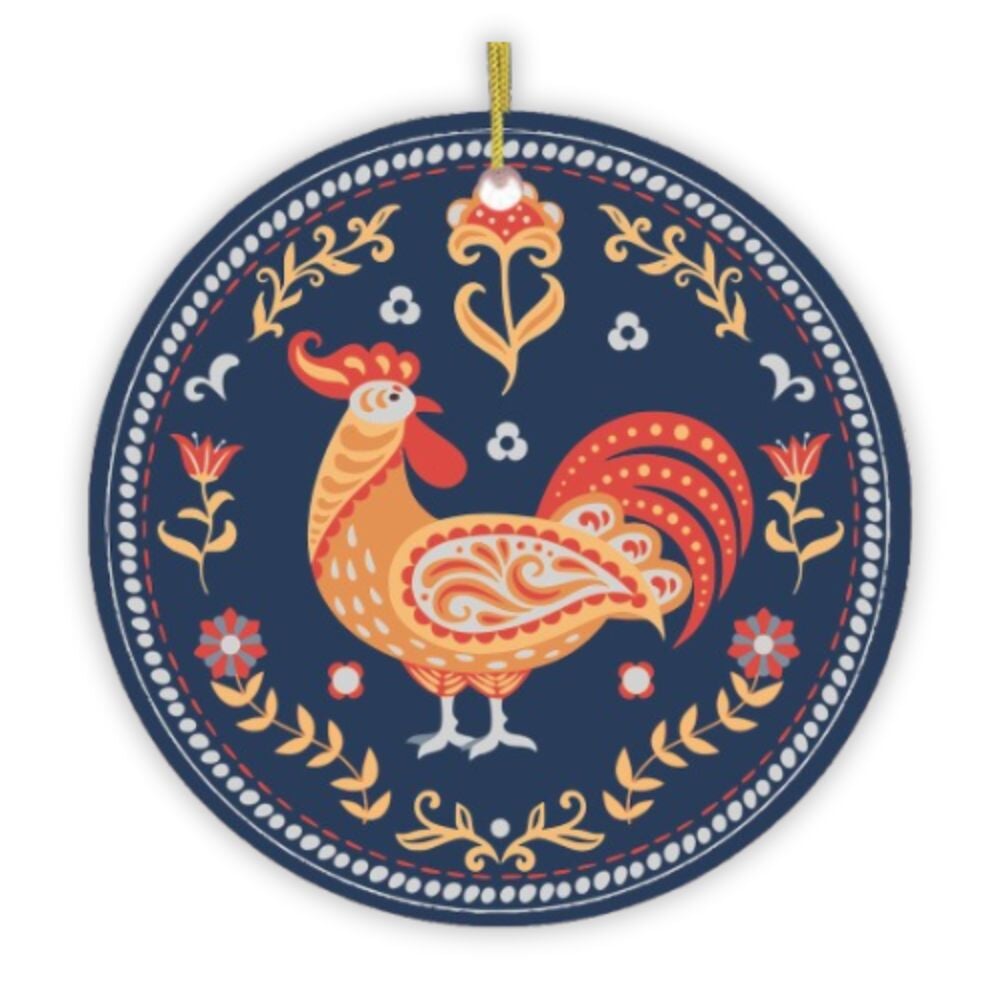 Scandinavian Folk Rooster Ornament Ceramic Ornament OrnamentallyYou 