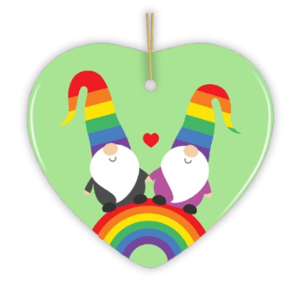 Gay Gnomes on a Rainbow Christmas Ornament Ceramic Ornament OrnamentallyYou 