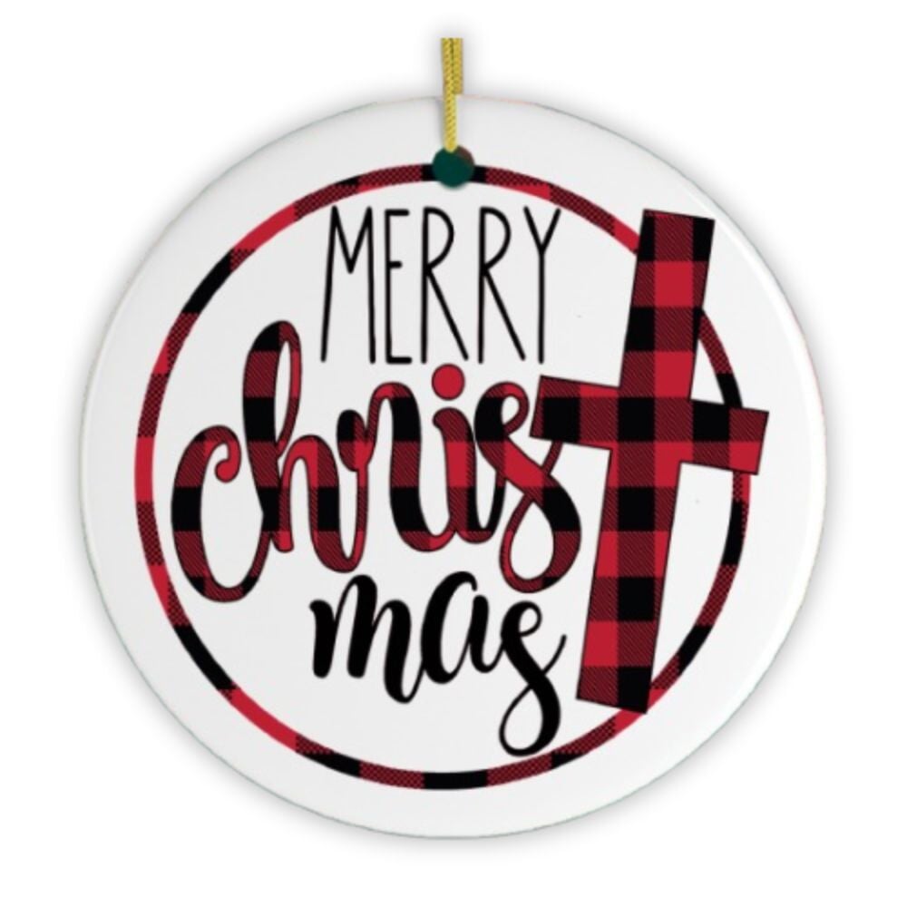 Merry Christ - Mas Plaid Jesus Ornament Ceramic Ornament OrnamentallyYou 