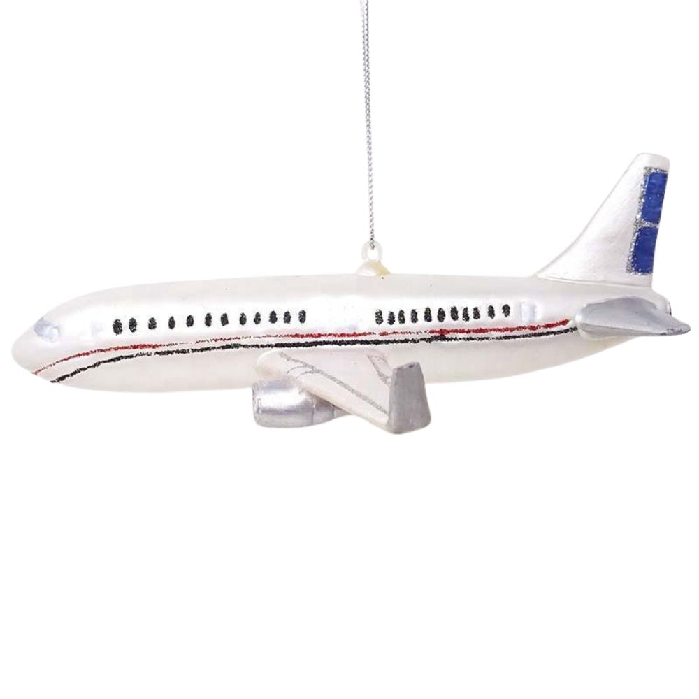 Airplane Glass Christmas Ornament