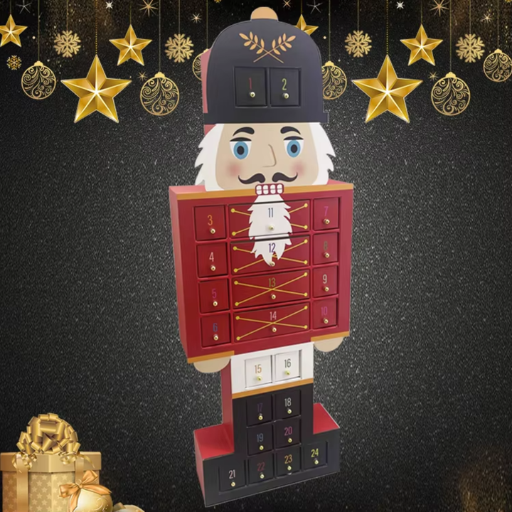 Nutcracker Soldier Christmas Countdown Calendar – 24 Days of Fun Toys & Gifts for Kids, Holiday Advent Box, Xmas Gift Idea