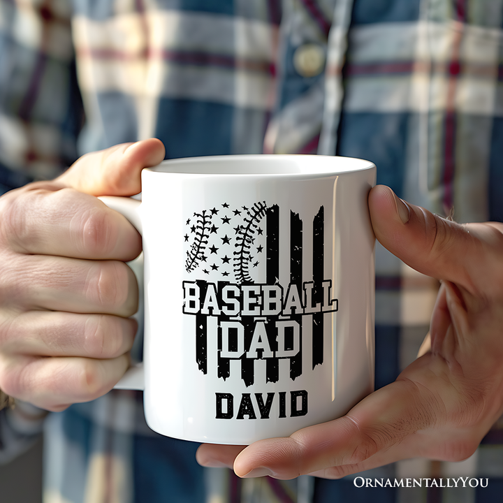 Baseball Dad Personalized Mug, Patriotic Gift for Sports Fathers with Custom Name