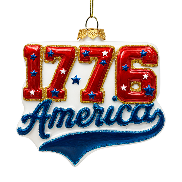 (PRE-ORDER) America 1776 Patriotic Glass Ornament, USA Independence Day Fourth of July Decor
