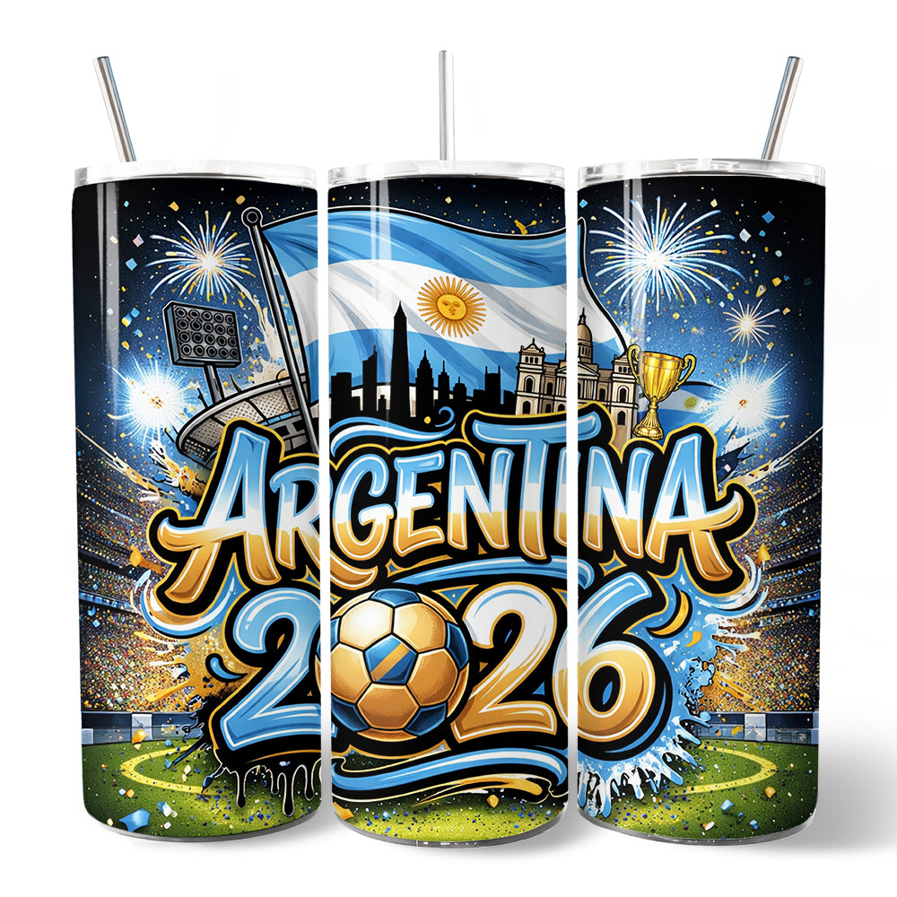Argentina 2026 Soccer Cup Global Championship 20oz Tumbler With Lid and Stainless Steel Straw, Fans Football Gift Cup