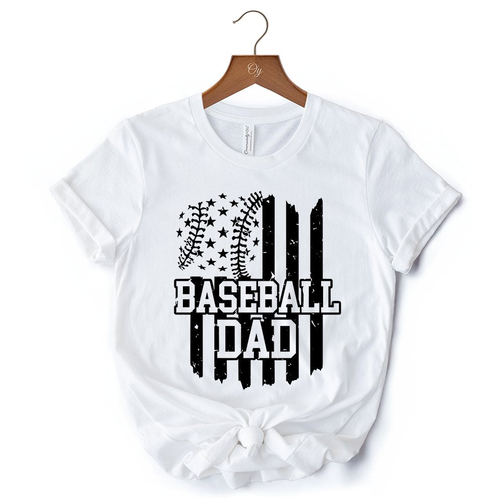 Baseball Dad T-Shirt, Black and White Patriotic Tee for Sports Fathers T-Shirts OrnamentallyYou 