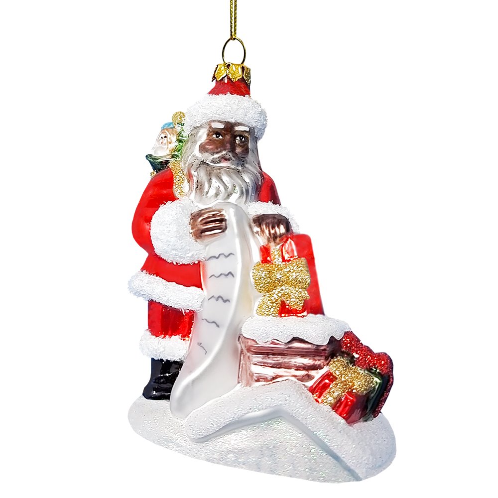 Black Santa and His List Glass Christmas Ornament, African American Tree Decor Glass Ornament OrnamentallyYou 