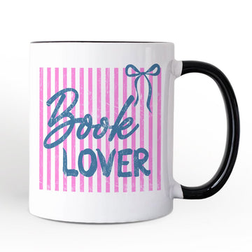 Book Lover Striped Reader Mug, Coquette Bookworm Gift Personalized Ceramic Mug OrnamentallyYou 