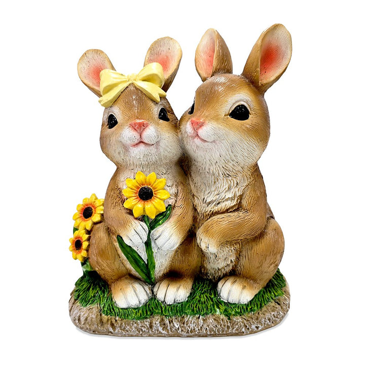 Bunny Embrace Garden Statue, 8" Hugging Rabbit Couple Figurine Outdoor Decor Resin Statues OrnamentallyYou 