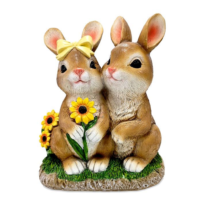 Bunny Embrace Garden Statue, 8" Hugging Rabbit Couple Figurine Outdoor Decor