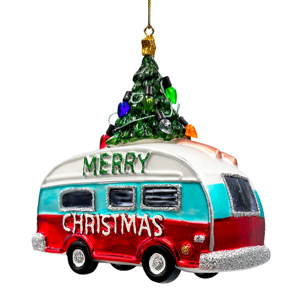 (Pre-Order) Camping RV Glass Christmas Ornament, Camper Trailer Motorhome Traveler Gift Glass Ornament OrnamentallyYou 