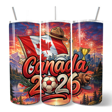 Canada 2026 Soccer Cup Global Championship 20oz Tumbler With Lid and Stainless Steel Straw, Fans Football Gift Cup Tumbler OrnamentallyYou 