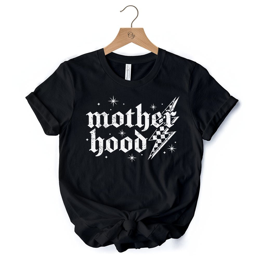 Checkered Motherhood Lightning T-Shirt, Black and White Retro Tee for Strong Mothers T-Shirts OrnamentallyYou 
