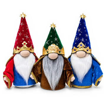Christmas Magical Wizard Plush Gnome Set of 3, Whimsical 16" Holiday Decor with Stars and Crowns