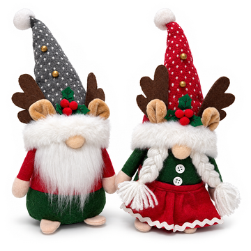 Christmas Reindeer Plush Gnome Set of 2, Cozy Woodland 11.5" Holiday Decor