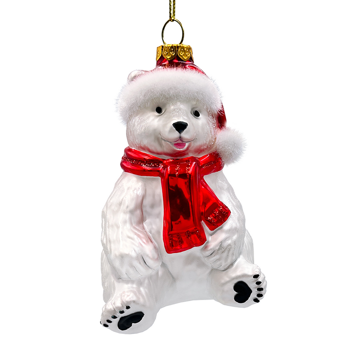 (Pre-Order) Classic White Polar Bear Glass Christmas Ornament