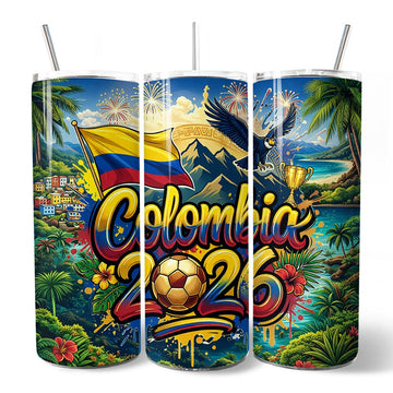 Colombia 2026 Soccer Cup Global Championship 20oz Tumbler With Lid and Stainless Steel Straw, Fans Football Gift Cup Tumbler OrnamentallyYou 