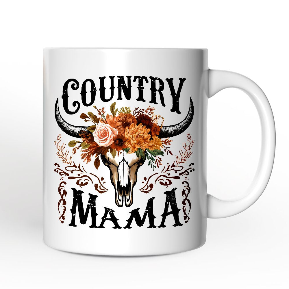 Country Mama Floral Vintage Mug, Western Buffalo Skull Gift for Moms Personalized Ceramic Mug OrnamentallyYou 