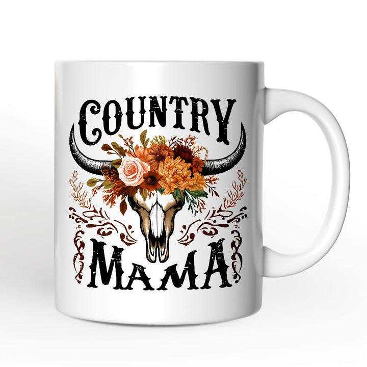 Country Mama Floral Vintage Mug, Western Buffalo Skull Gift for Moms Personalized Ceramic Mug OrnamentallyYou 