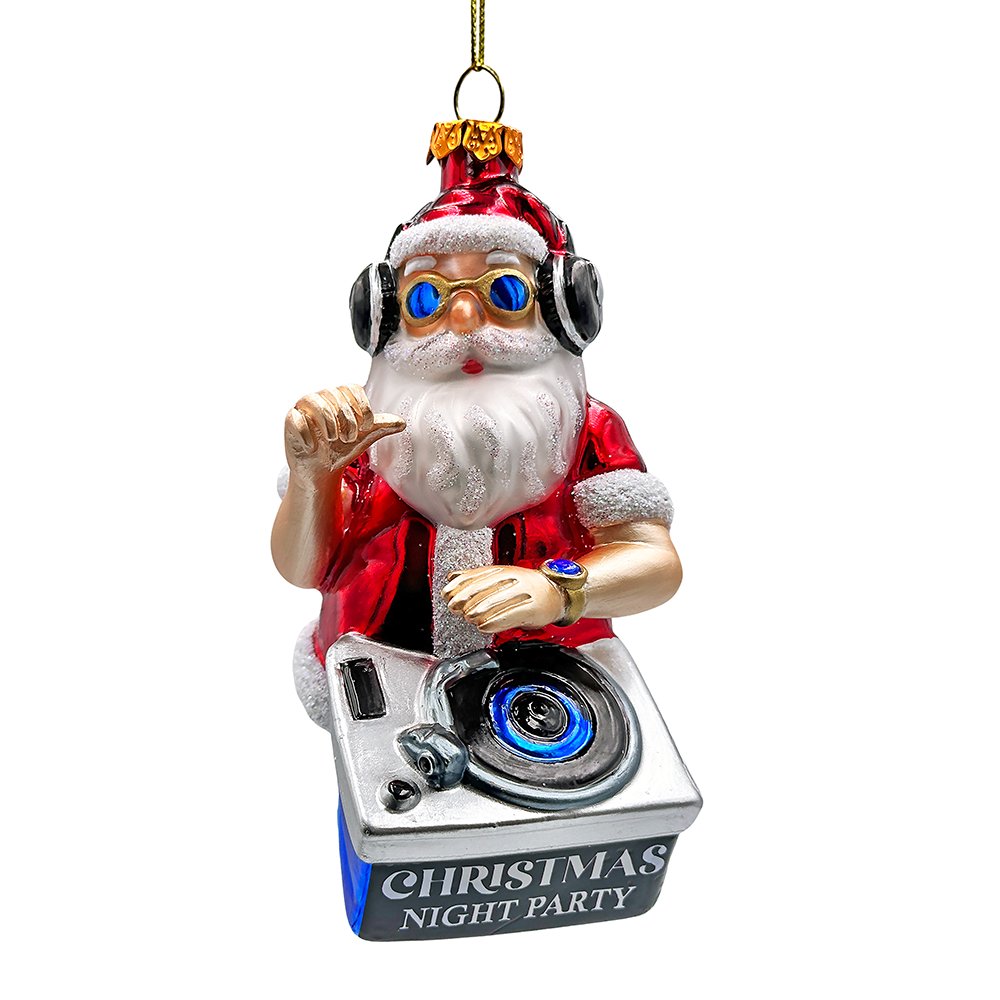 (Pre-Order) DJ Santa Spinning Christmas Party Glass Ornament, Headphones and Music Star Hipster Tree Decor Glass Ornament OrnamentallyYou 
