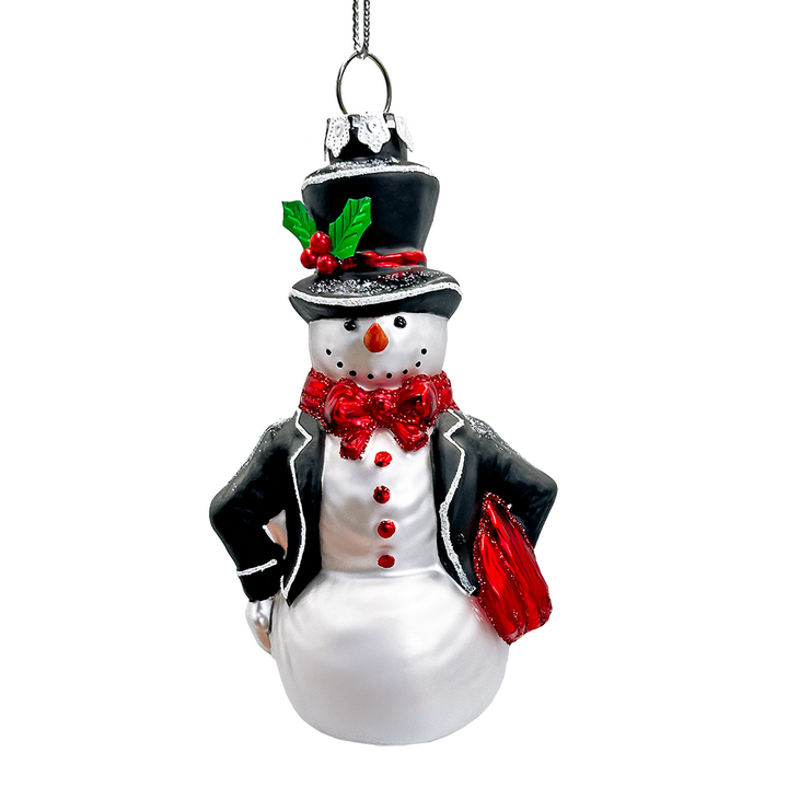 (Pre-Order) Dapper Gentleman Snowman Glass Christmas Ornament, Refined Handblown Holiday Tree Decor