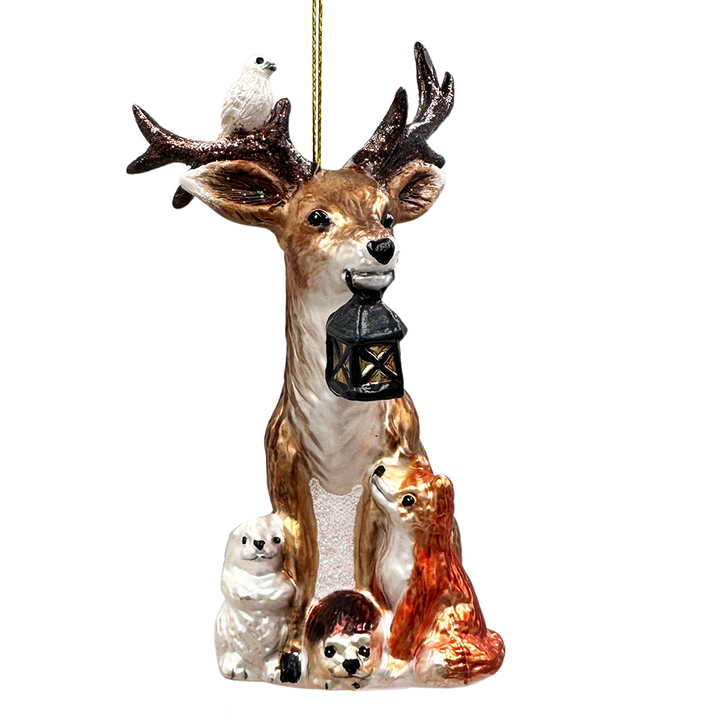 (Pre-Order) Deer with Lantern Glass Christmas Ornament, Woodland Animal Tree Decor
