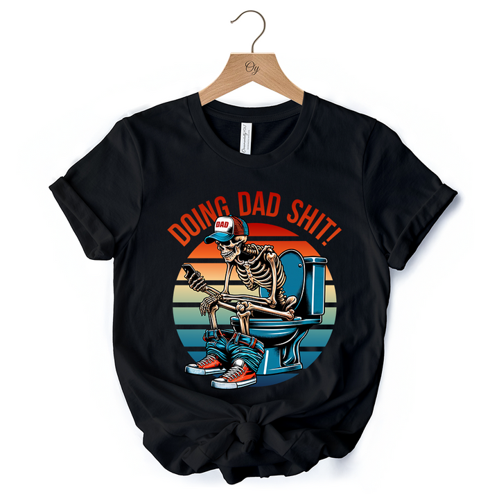 Doing Dad Stuff Skeleton T-Shirt, White and Black Funny Retro Tee for Bold Fathers
