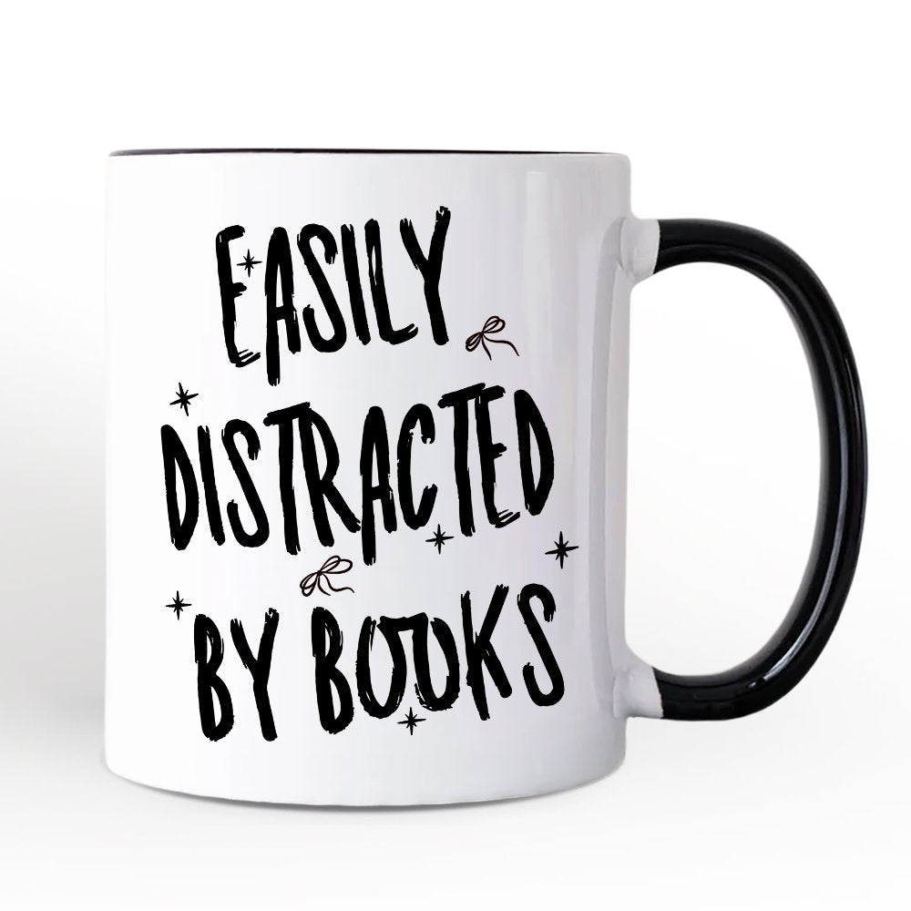 Easily Distracted By Books Reader Mug, Funny Bookworm Gift Personalized Ceramic Mug OrnamentallyYou 