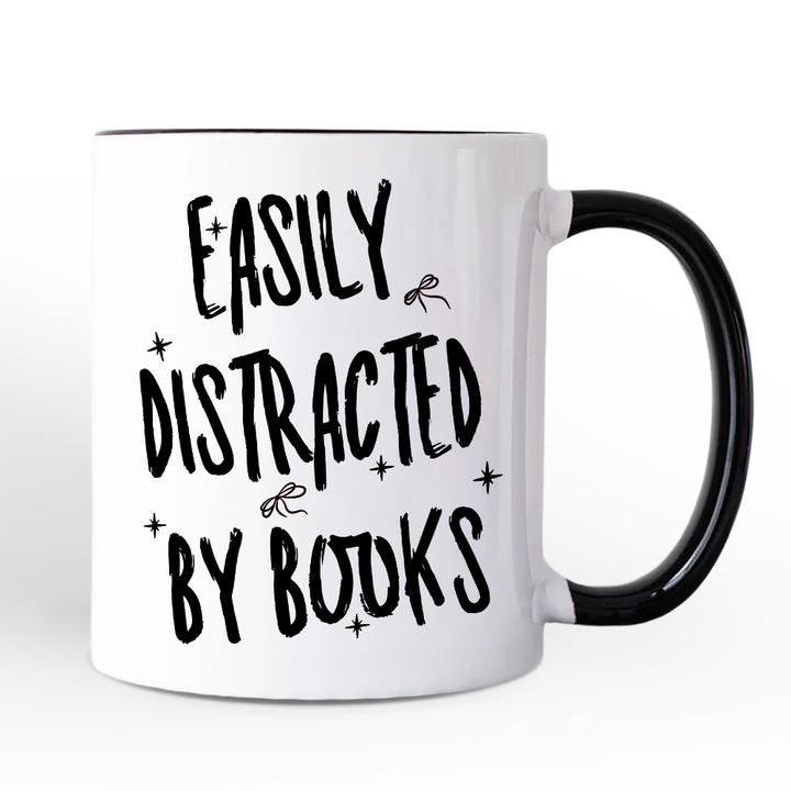 Easily Distracted By Books Reader Mug, Funny Bookworm Gift