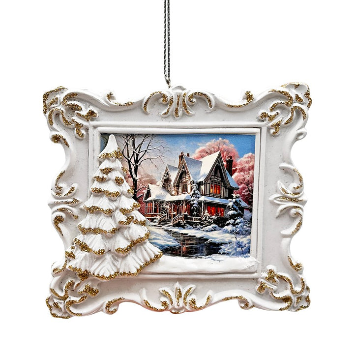 Elegant Winter Cottage Portrait Christmas Ornament, Artistic Painting Tree Decor Resin Ornaments OrnamentallyYou 