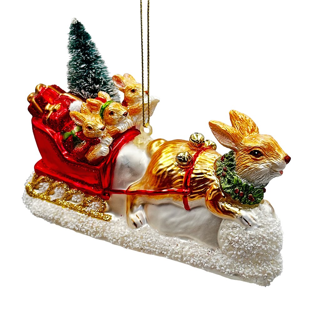 Enchanting Hare and Sleigh Glass Christmas Ornament, Elegant Hand Blown Tree Decor Glass Ornament OrnamentallyYou 