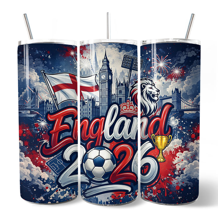 England 2026 Soccer Cup Global Championship 20oz Tumbler With Lid and Stainless Steel Straw, Fans Football Gift Cup